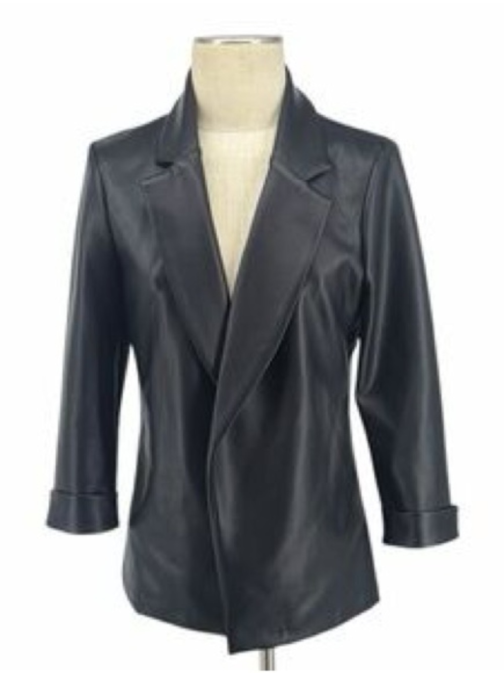 Women's Black Faux Leather Blazer Jacket with Tailored Lapels